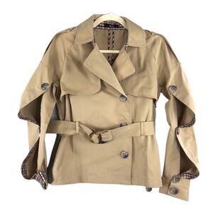 N12H Trench Jacket Women XS Tan Button Up Sleeve Boho City Chick Contemporary